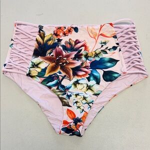 Reversible Baby Pink/Floral High Waisted Bikini Bottoms